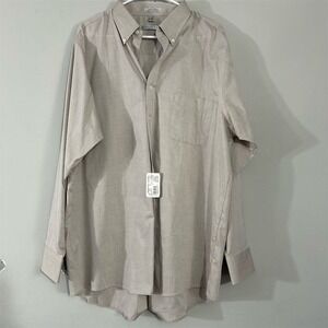 Geoffrey Beene Dress Shirt Mens XL 17 34/35 Tan  Pinpoint Oxford Long Slv